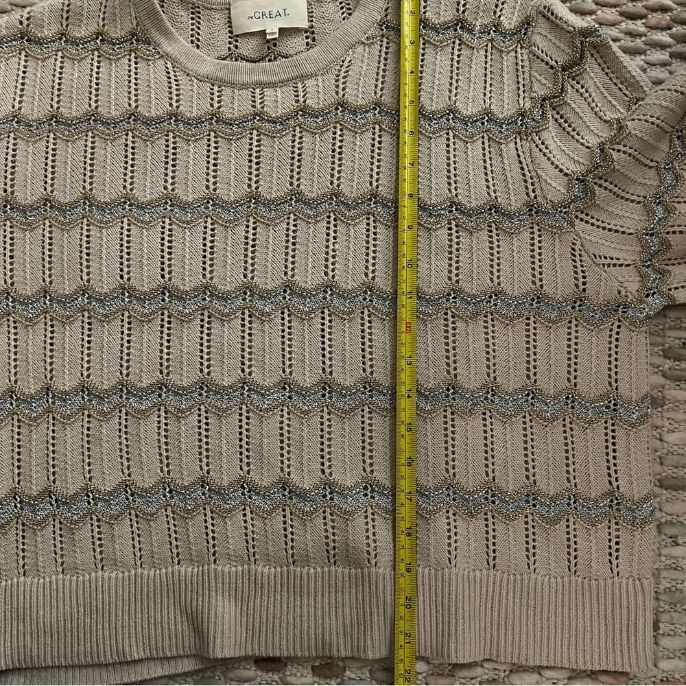THE GREAT Beige Open Knit Metallic Sweater - Picture 7 of 8